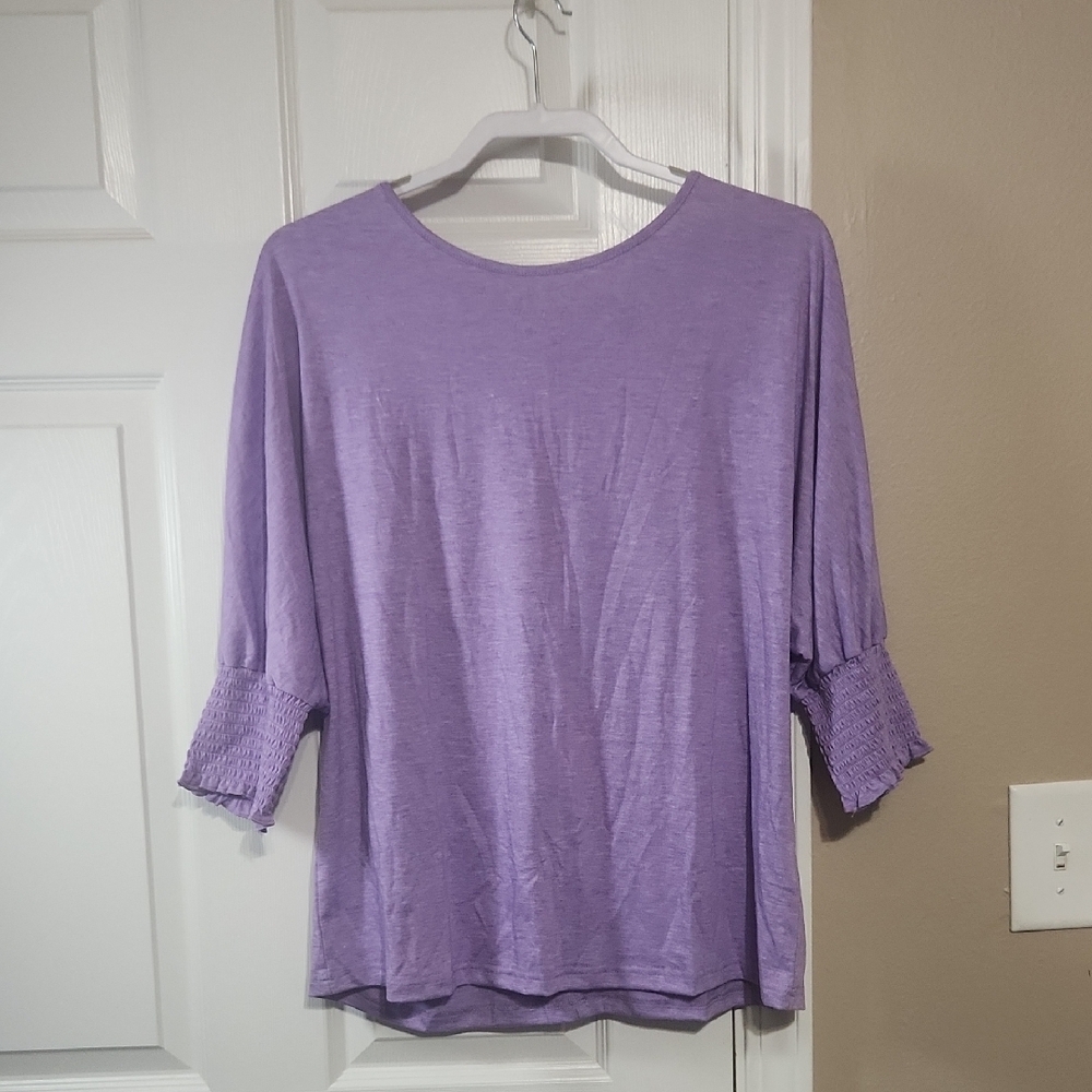Source Unknown Purple 3/4 Sleeve Ribbed Blouse